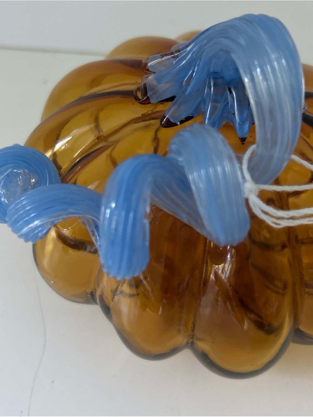 Martha Stewart Amber Glass Pumpkin with Blue Stem Decorative NEW - Picture 8 of 13